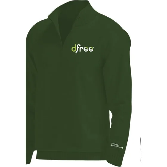 Green DFree quarter-zip with an embroidered wordmark.