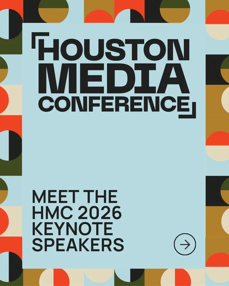 Houston Media Conference social graphic announcing the HMC 2026 keynote speakers.
