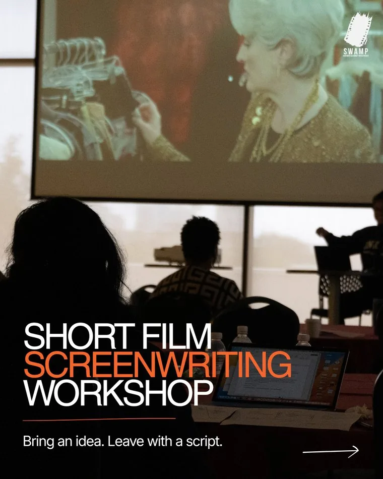 Short Film Screenwriting Workshop graphic reading Bring an idea. Leave with a script.