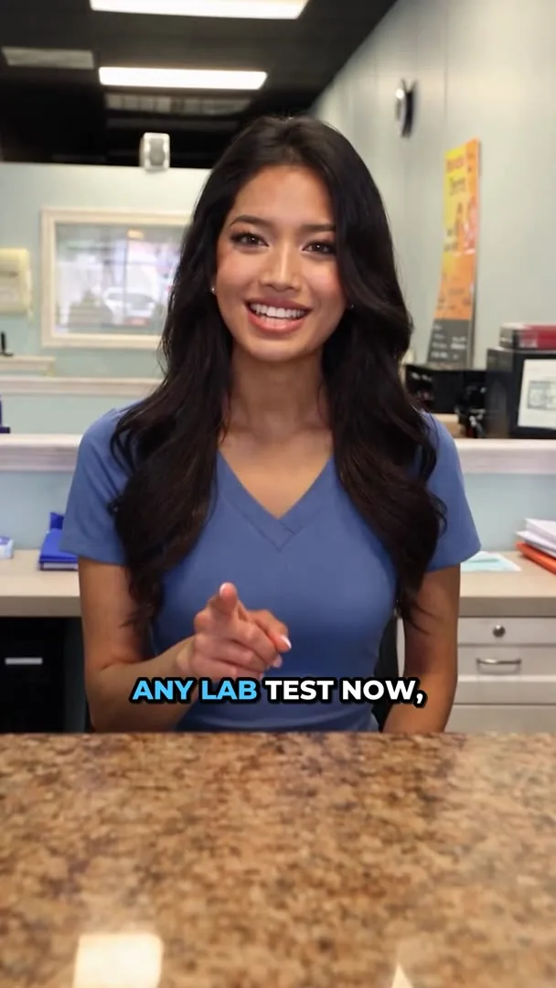 Frame from a short-form vertical video about walk-in lab testing.