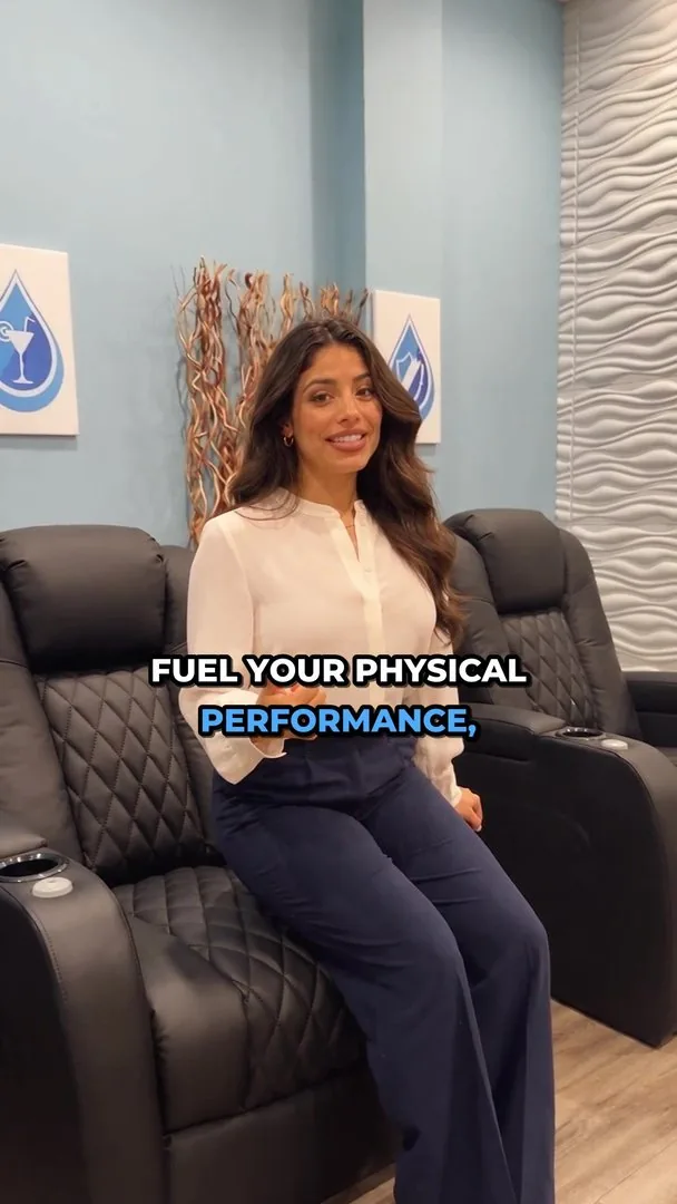 Frame from a short-form vertical video on recovery for active lifestyles, filmed in a treatment lounge.