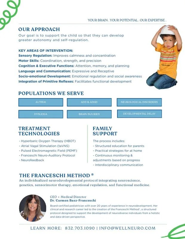 Inside of the WIN overview one-sheet, showing approach, populations served, treatment technologies and family support.