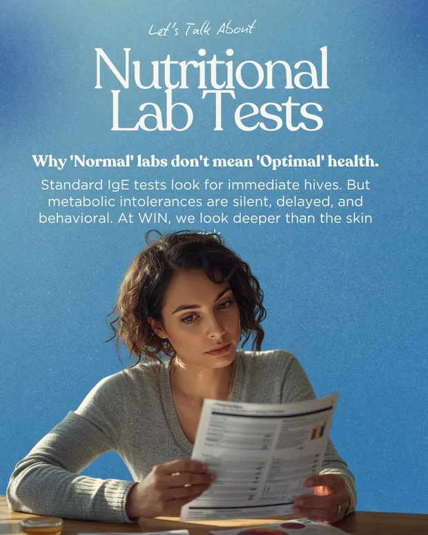 Social post on nutritional lab tests and why normal labs don't mean optimal health.
